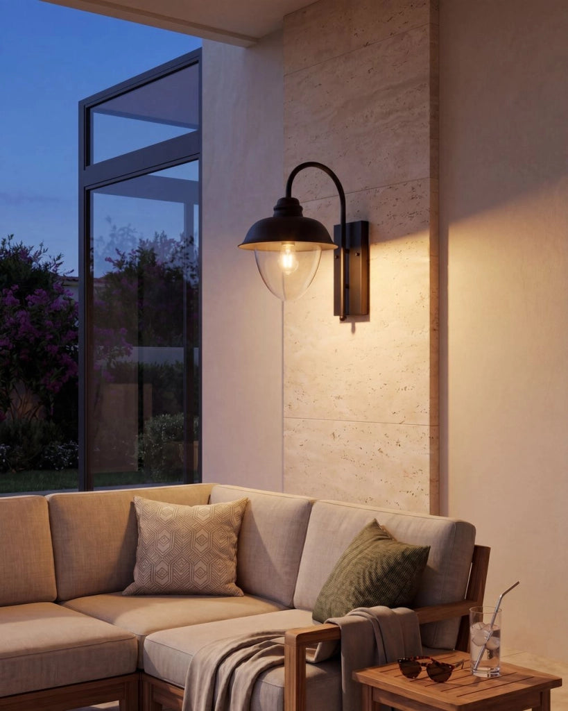 Lampada da parete per esterni Lampada da parete nera Sconce in metallo ferro vetro opaco Design moderno Giardino del patio