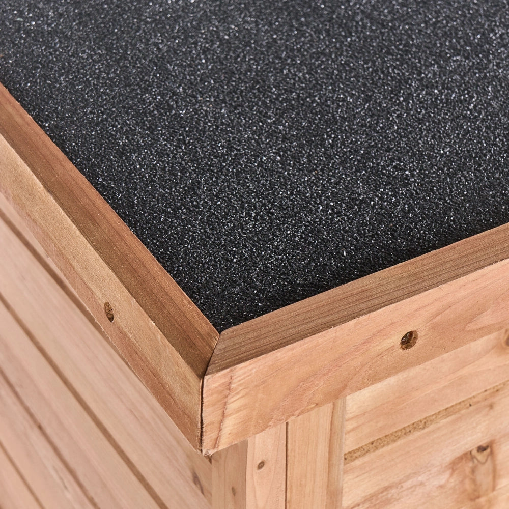 Casetta da giardino per esterni in legno di abete marrone chiaro con ante e ripiani. Struttura stabile. Resistente alle intemperie.