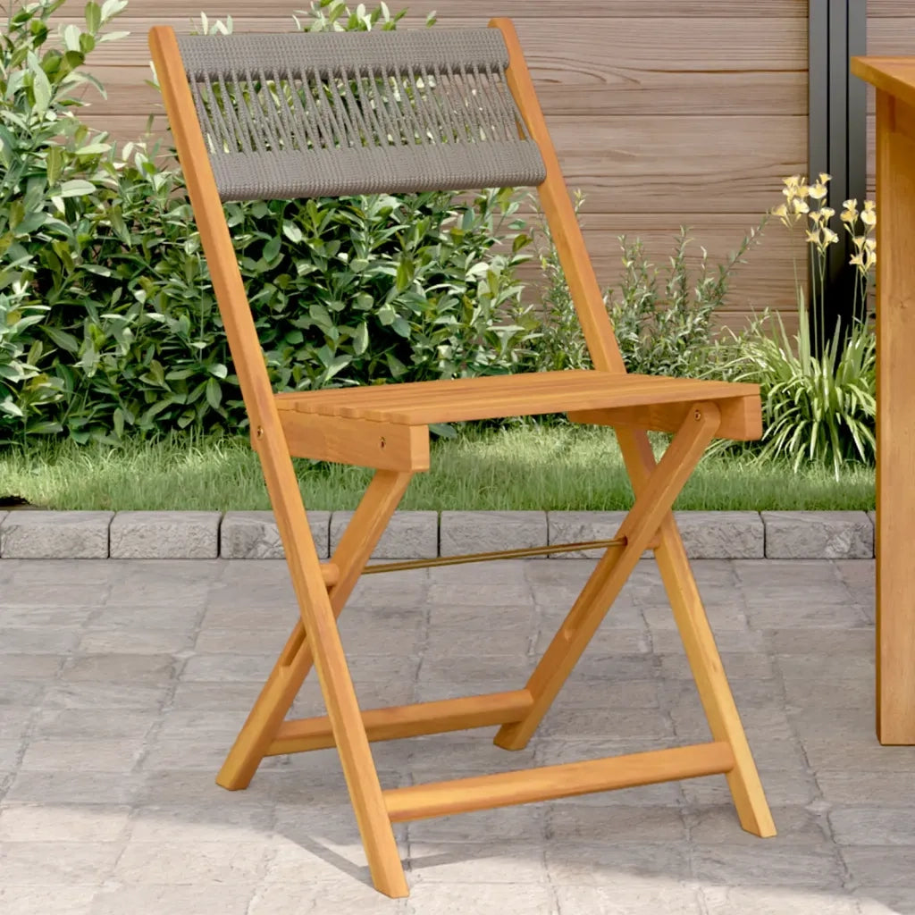 Sedie Bistrò 2pz Grigie in Legno Massello di Acacia e Corda 367679