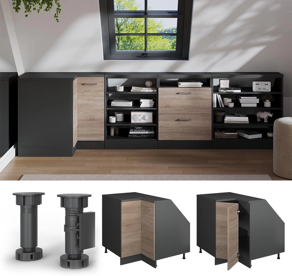 Mobile sottotetto Mobile angolare Rion, Sonoma, 75.6 x 81.6 cm con 1 porta, carcassa dell’armadio profondità 60 cm, adatto per il salvaspazio sotto tetti spioventi