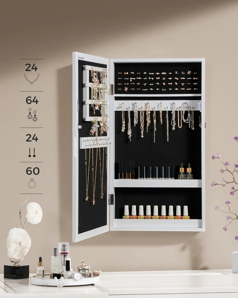 Valora ARMADIETTO PORTAGIOIE CON SPECCHIO JBC51W da parete con interno in velluto bianco
