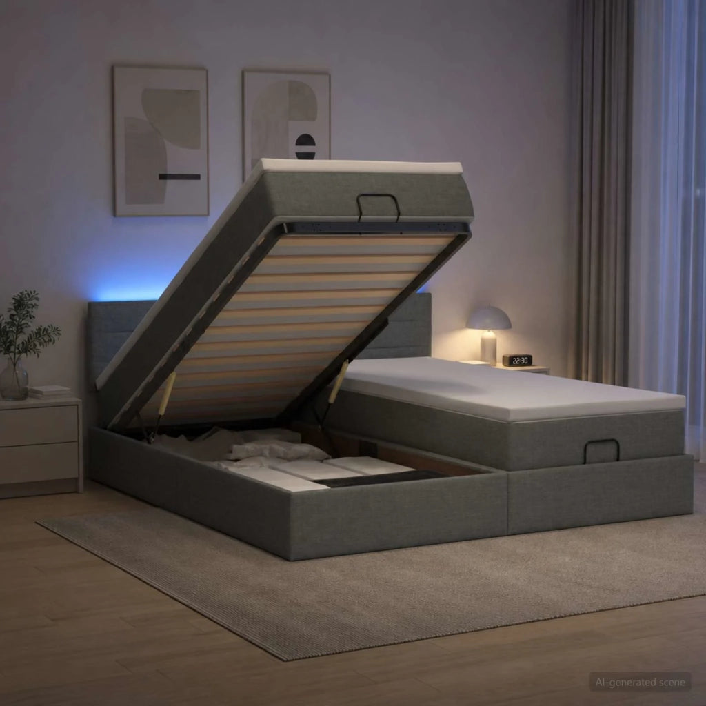 Letto Ottomano con Materasso e LED Grigio Scuro 200 x 200 cm 3457260