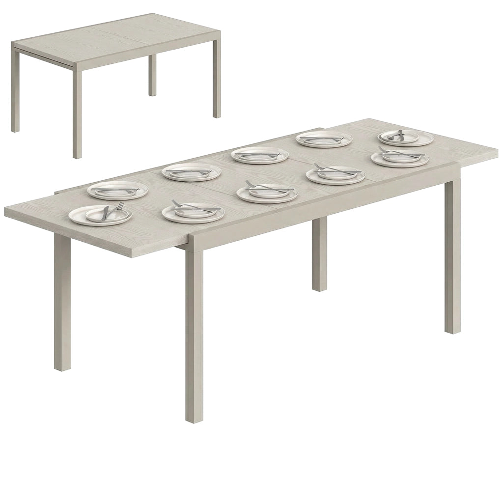 Tavolo da Giardino Allungabile per 8-10 Persone, in Alluminio e Acciaio, 154/214x85x75 cm, Grigio Chiaro