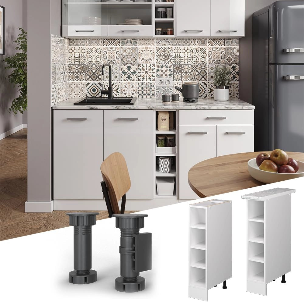 Scaffale da cucina R-Line, Bianco, 20 cm, PL Marmo, per la libera combinazione all'interno di sistemi cucina modulari