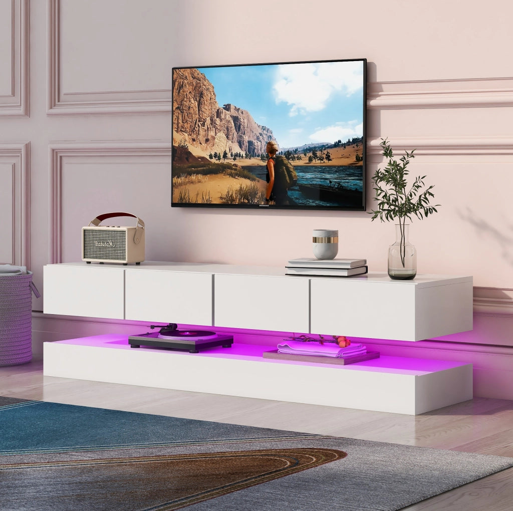 Mobile sospeso LED bianco con 4 cassetti, 130 cm