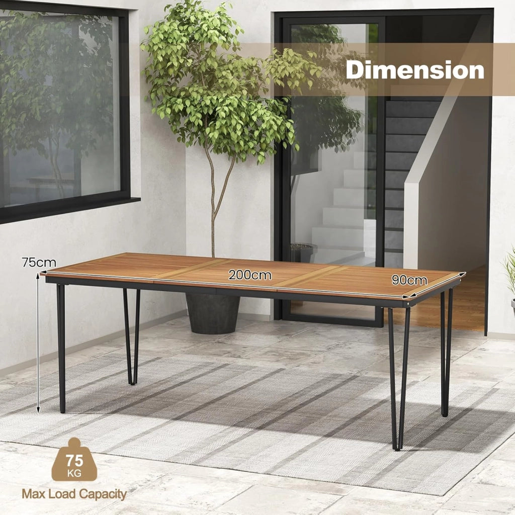 Tavolo da Giardino in Legno di Acacia, Tavolo da Esterno per 8 Persone, Tavolo Rettangolare da Birra con Foro per Ombrellone, 200x90x75 cm