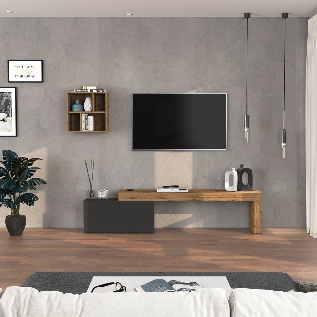 WHOUS Parete attrezzata Chronos set soggiorno antracite opaco e rovere 180/260x40 cm