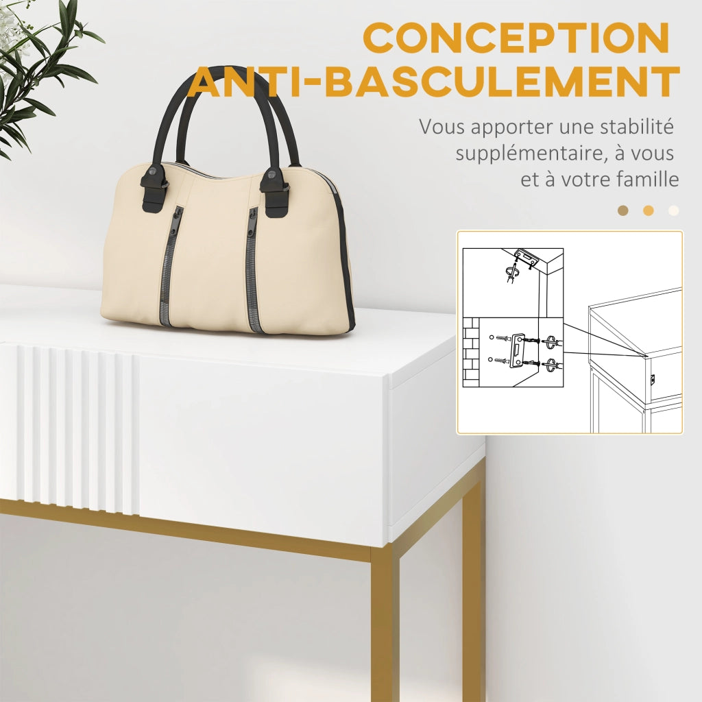 Tavolo consolle con 2 cassetti ¨C Xylo ¨C Bianco, base in acciaio, 80x31,5x75 cm