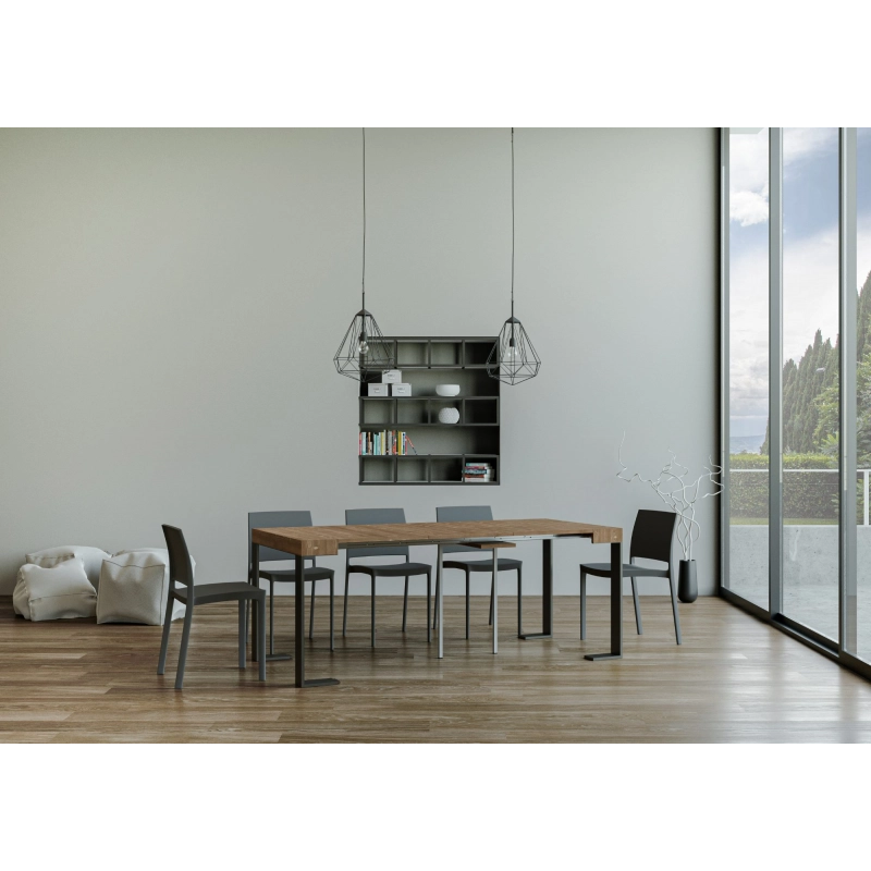 Consolle allungabile 90x40/290 cm Tecno telaio Antracite - Abete Tinto