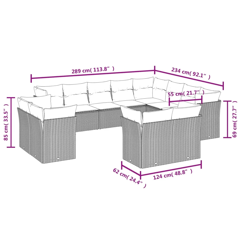 Set Divani da Giardino 12 pz con Cuscini Beige in Polyrattan 3250368