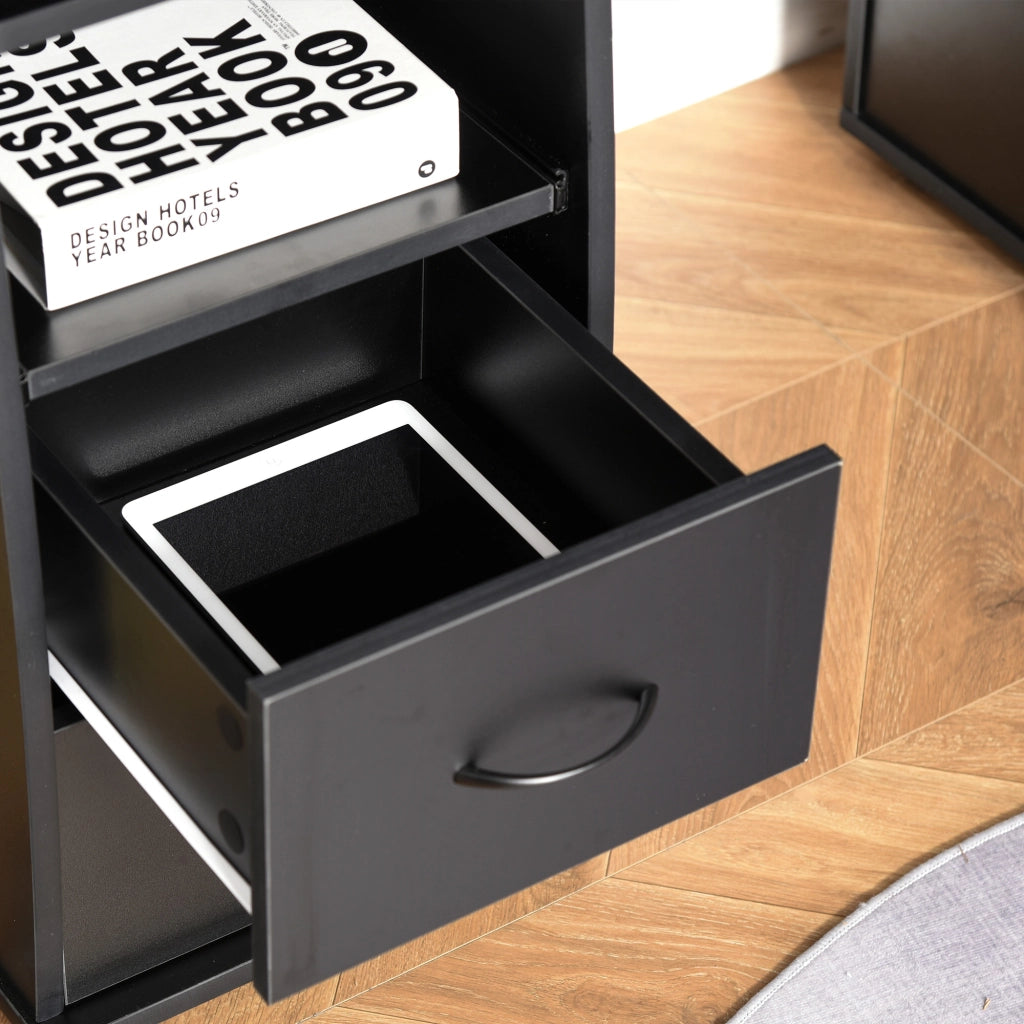 EasyComfort Scrivania per Computer Moderna Porta PC, Scrivania da Ufficio in Legno con Cassetti, Mensola Estraibile e Porta Tastiera, 120x55x85cm, Nero