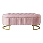 Panca Contenitore Poggiapiedi con Vano Nascosto e Seduta Imbottita in Velluto Rosa 120 x 39.9 x 41.9 cm