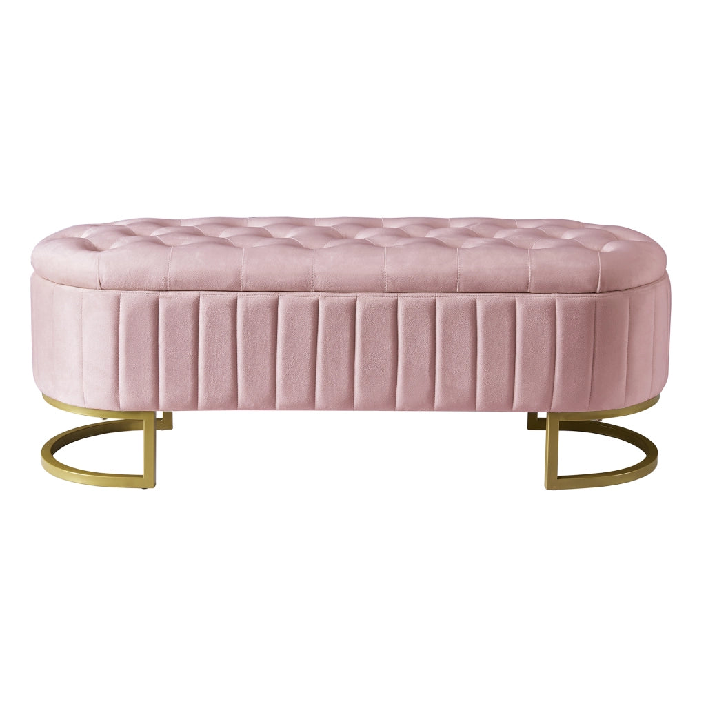 Panca Contenitore Poggiapiedi con Vano Nascosto e Seduta Imbottita in Velluto Rosa 120 x 39.9 x 41.9 cm