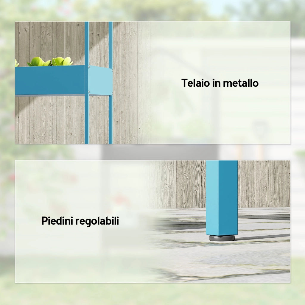 Portavasi a 2 Livelli in Metallo ¨C zephmum ¨C Blu Verde, 75x35x150 cm