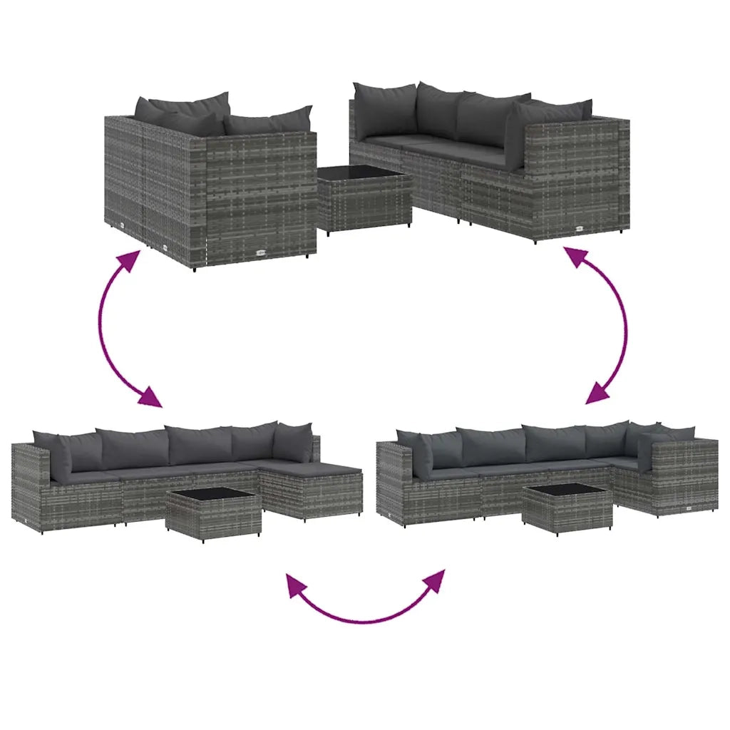 Set Divani da Giardino 6 pz con Cuscini in Polyrattan Grigio 3308018