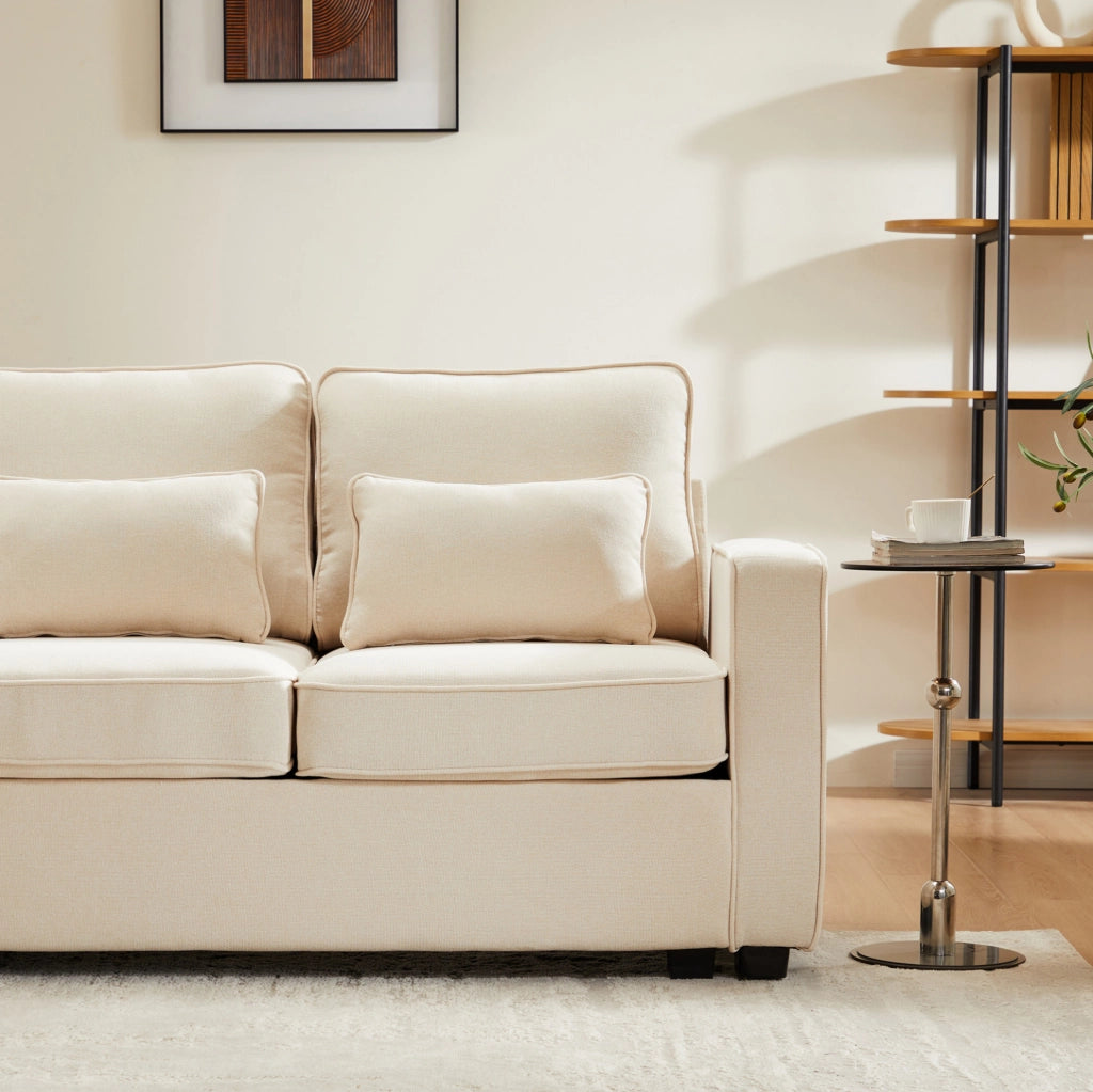 Sofa 264x83x87 cm con 4 cuscini lombari e tasche laterali in lino beige