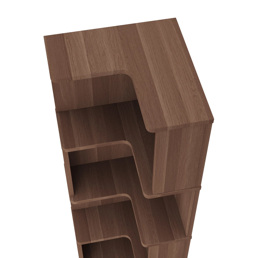 Libreria angolare a L con illuminazione LED, 63,5 x 45 x 175 cm, 5 ripiani, marrone