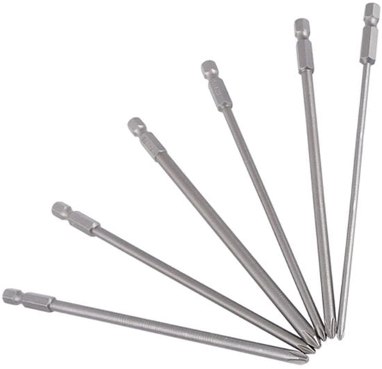 Set di Bit per Trapano Magnetico a 6 pezzi per Acciaio S2 150mm con Bit per Viti a Croce