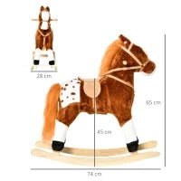 Cavallo a Dondolo in Legno con Suono Animale Regalo Giocattolo per i Bambini, 74 x 28 x 65 cm, Marrone