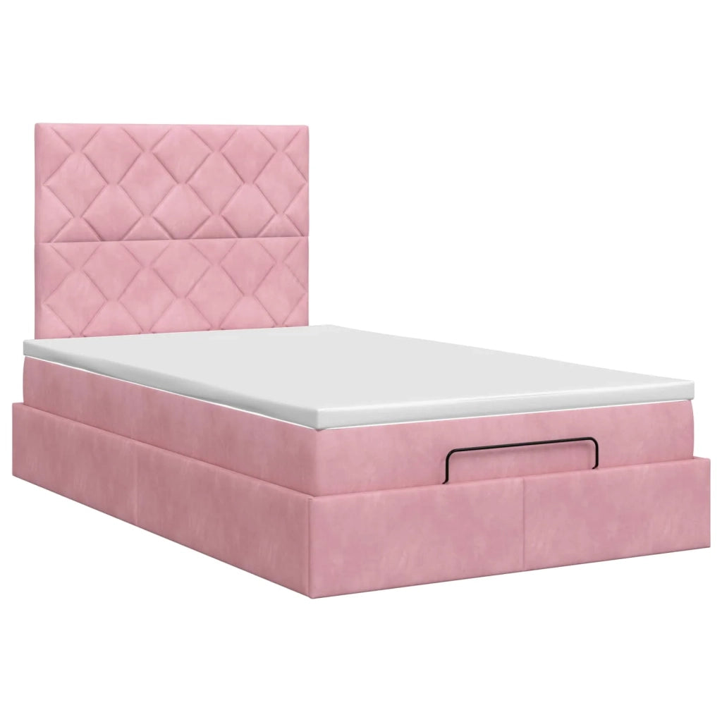 Letto ottomano con materasso Rosa 120 x 190 cm Velluto 3457784