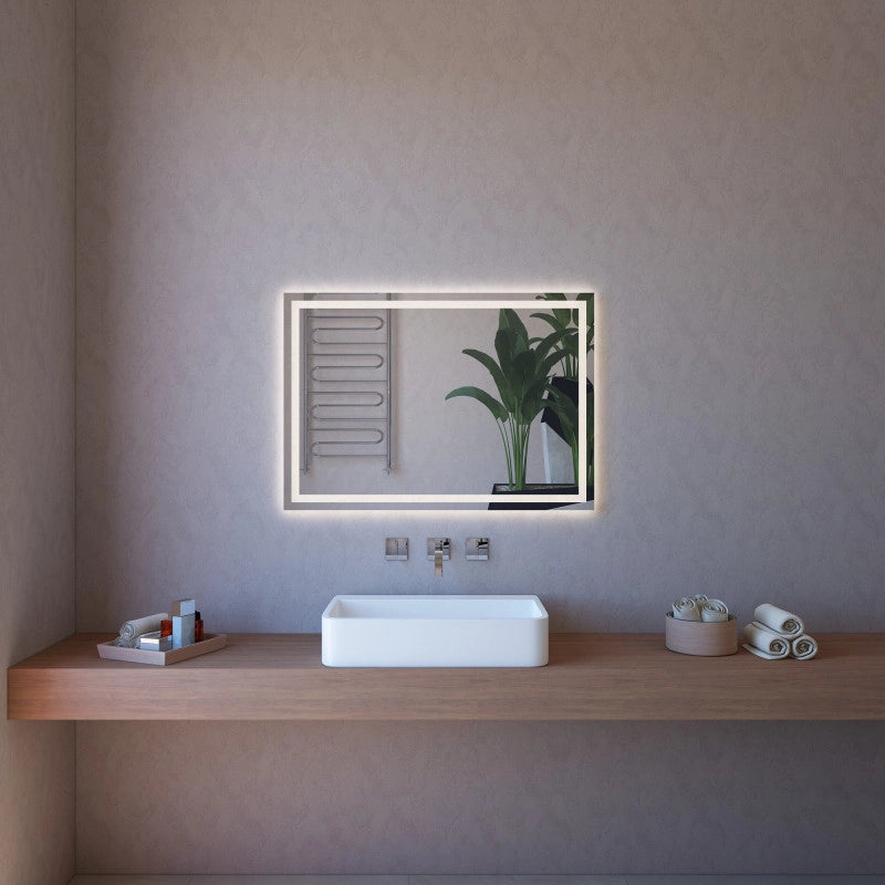 Specchio da Parete Retroilluminato a LED 100X70 cm spessoer 4 mm con Telaio Bianco in Plastica