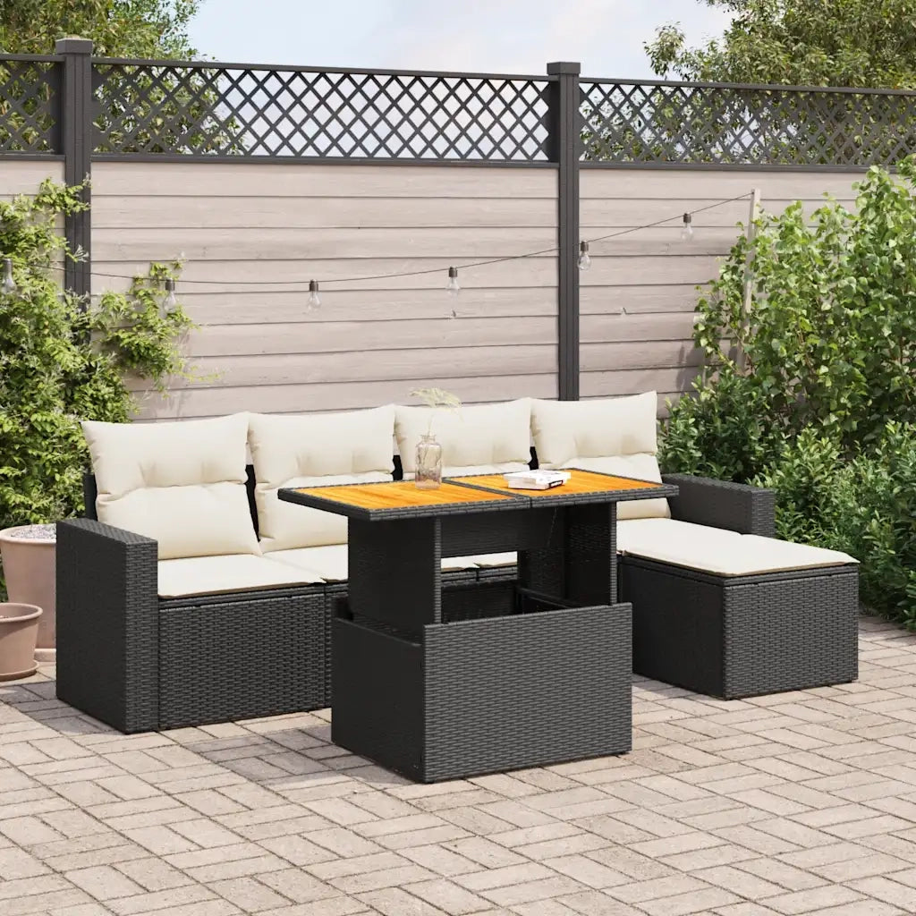 Set Divano da Giardino 6 pz con Cuscini Nero in Polyrattan 3327024