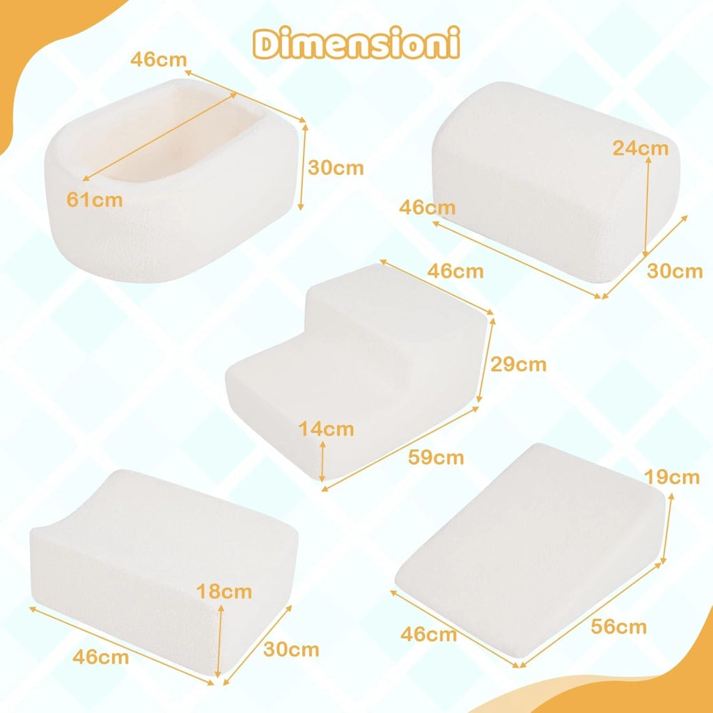 Blocchi da Arrampicata in Schiuma per Bambini, con Piscina di Palline, Set di 5 Pezzi per Arrampicata e Strisciamento, Set da Gioco da Interno per Bambini 3 Anni+ (Beige,Sherpa)
