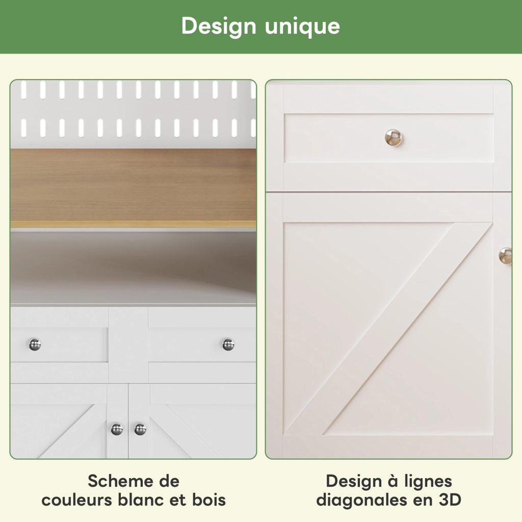 OKWISH Credenza da Cucina con Ripiani, 4 Ante e 2 Cassetti, Pannello Forato, per Cucina, MDF, Bianco, 80×40×175 cm