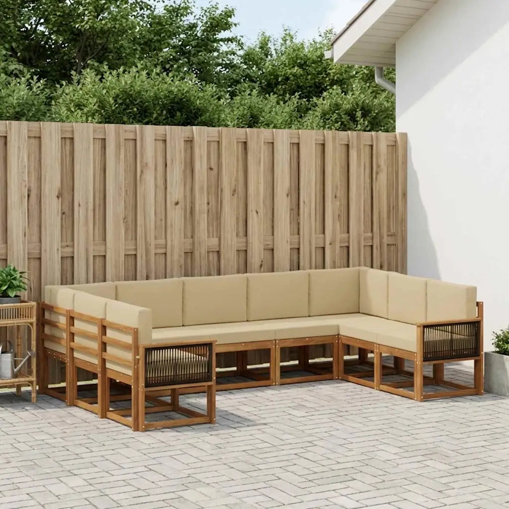 Set di divani da esterno con cuscino 9 pcs Naturale e Beige 3385534
