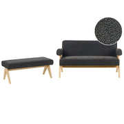 Set di divani Nero e marrone chiaro Divano a 2 posti Panca Boucle Rivestimento Retro Design Gambe di legno Soggiorno