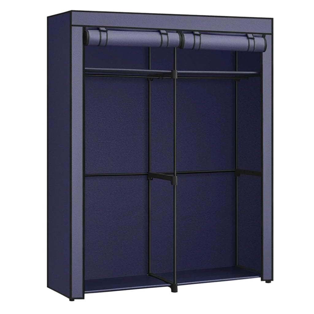 Armadio contenitore e 140 x 43 x 174 cm portatile con barra appendiabiti appendiabiti pieghevole guardaroba camera da letto studio blu 12_0004005