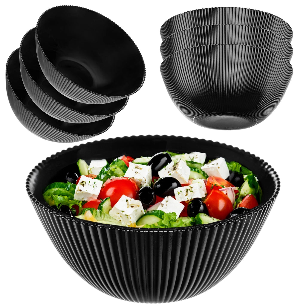 Set di 3 ciotole da insalata KADAX in vetro da 20 cm per zuppe e snack, nere, scanalate.