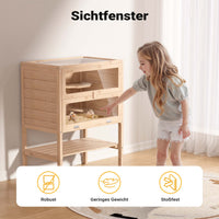 Gabbia per roditori piccoli animali a 3 livelli in legno e plexiglas con tetto apribile