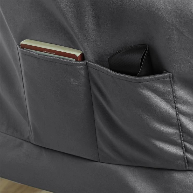 POLTRONA MODERNA CON POGGIAPIEDI E 2 TASCHE LATERALI IN TESSUTO EFFETTO VELLUTO E ACCIAIO 80X78X100 CM GRIGIO