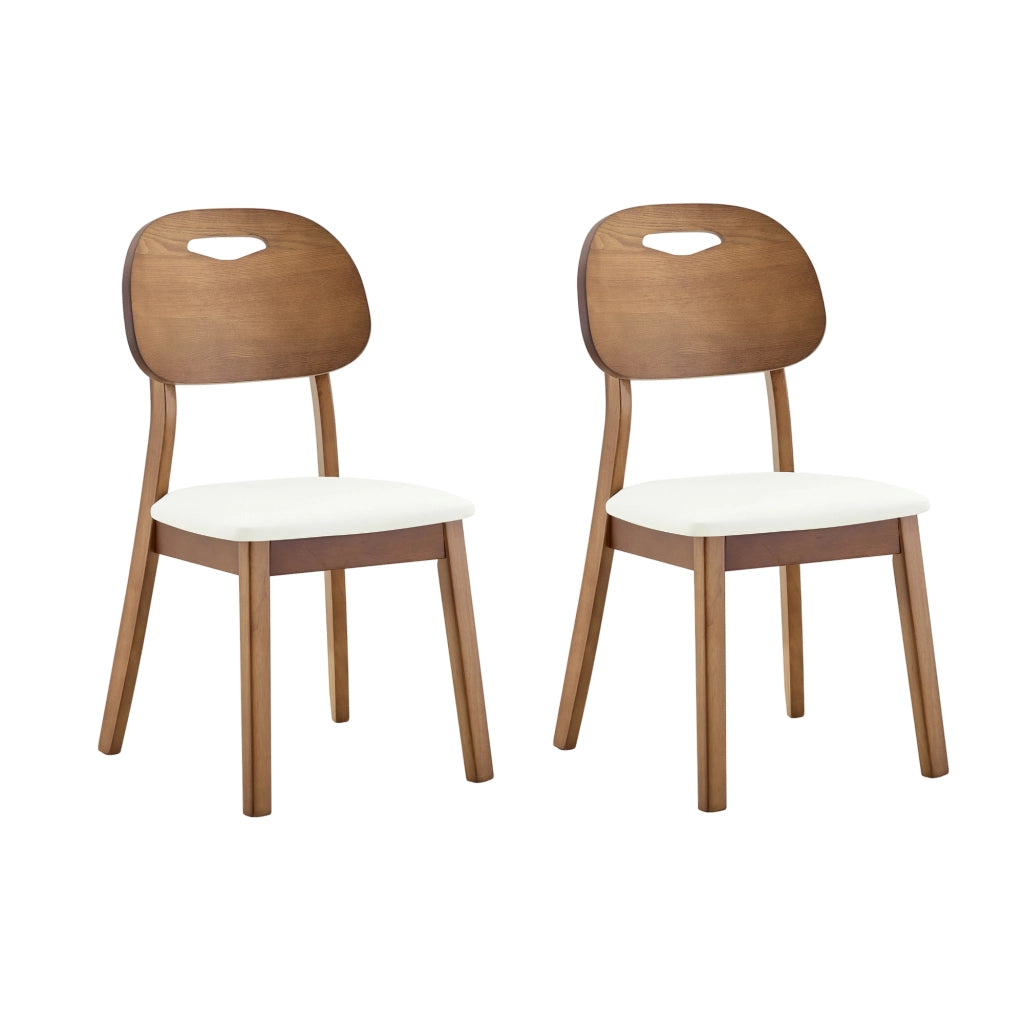 Set di 2 sedie da pranzo 95.5x35.5x54 cm con schienale ovale; seduta imbottita in legno e PU bianco