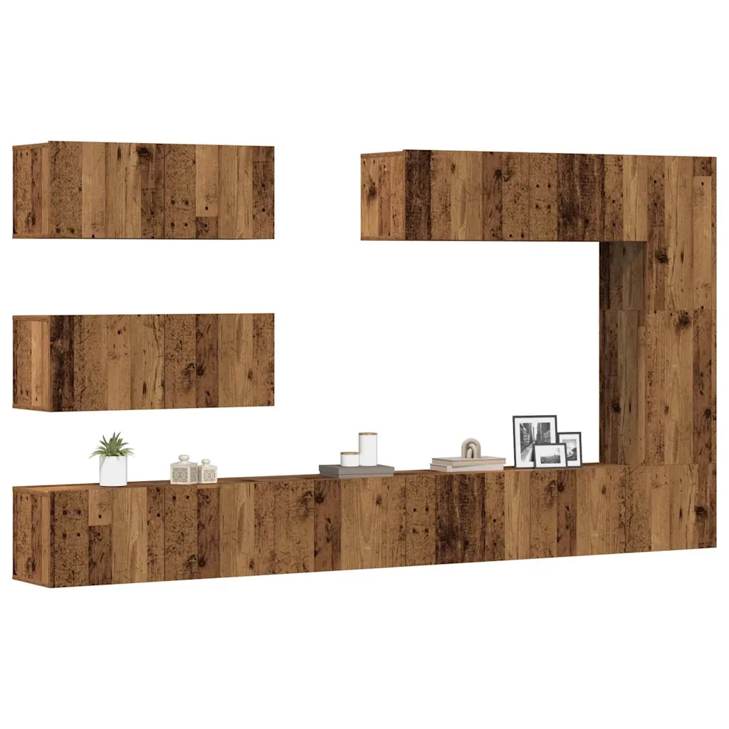 Set Mobile TV 7 pz | Armadietto TV | Mobile Porta TV Montato a Parete Legno Antico in Truciolato