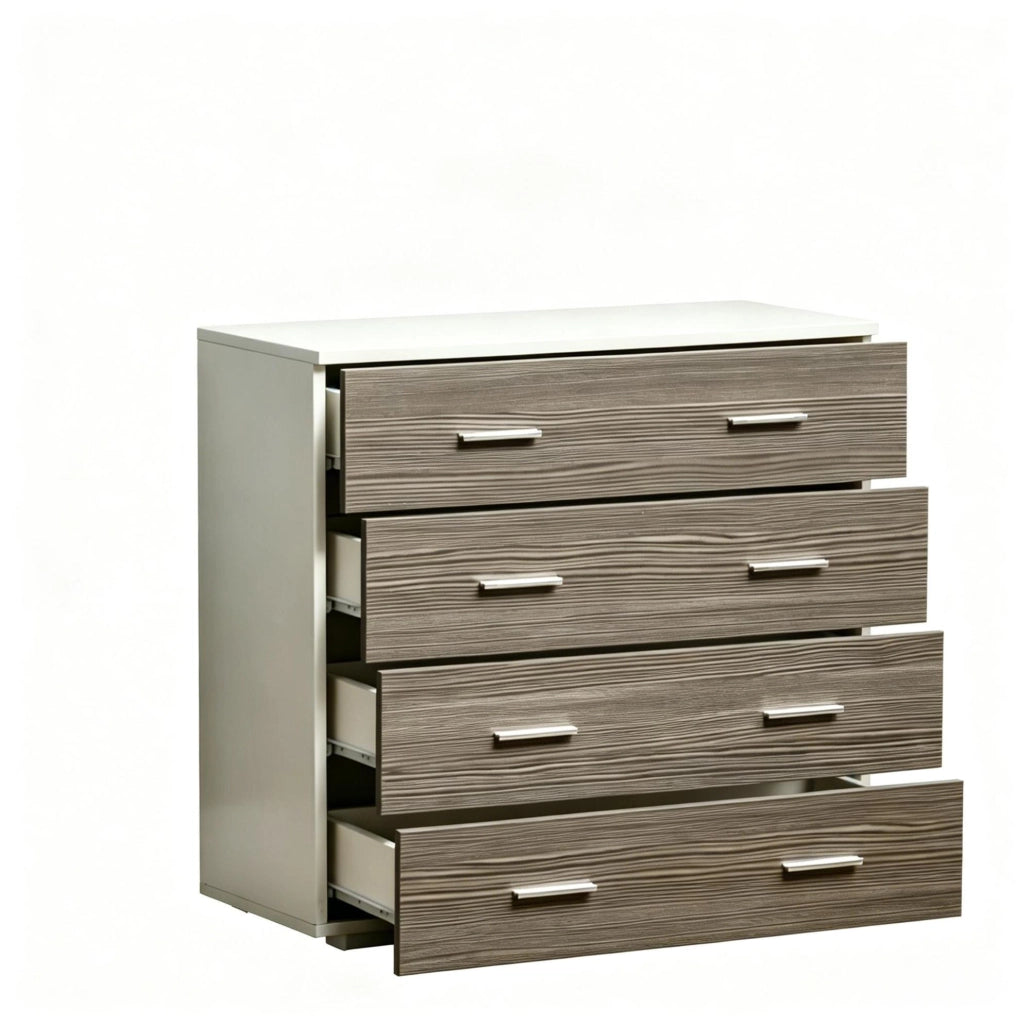 Mobile contenitore con 4 cassetti in truciolare bianco e grigio 76 x 35 x 72 cm