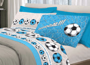 Completo Lenzuola Linea Pensieri Delicati 100% Cotone Disegno Calcio - Singolo - Azzurro