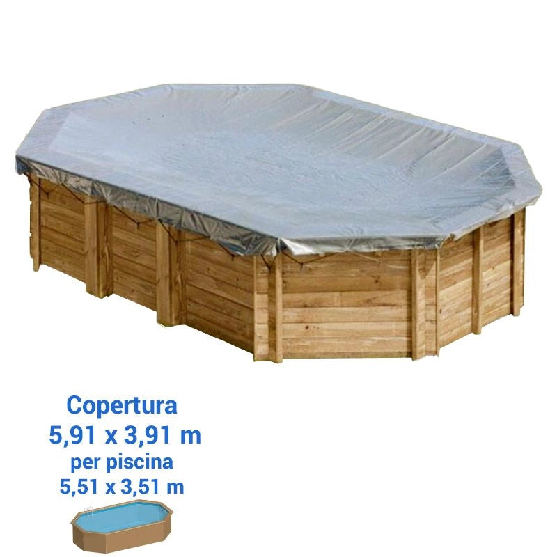 Copertura Invernale in PVC 580 gr/m² per piscine in legno Gre - Copertura Invernale In Pvc 580 Gr/m² Per Piscine In Legno Gre  Copertura Invernale 8,92 X 4,95 M Per Piscina Ottagonale Allungata In Legno Gre 8,52 X Dimensione piscina: 5.51 x 3.51 m