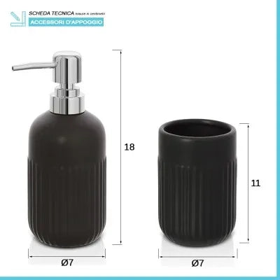 Accessori bagno da appoggio in set 3 pezzi in ceramica colore nero Cup