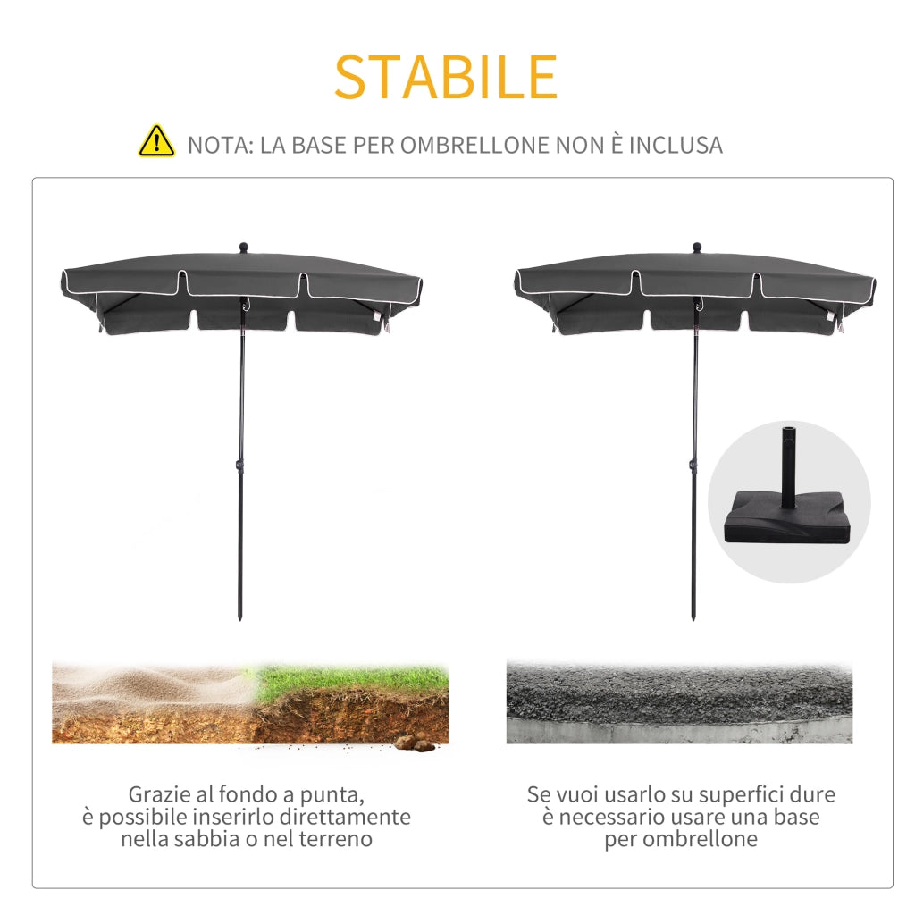EasyComfort Ombrellone da Giardino Rettangolare 2x1.3 m con Inclinazione Regolabile e Palo in Alluminio, Grigio e Nero