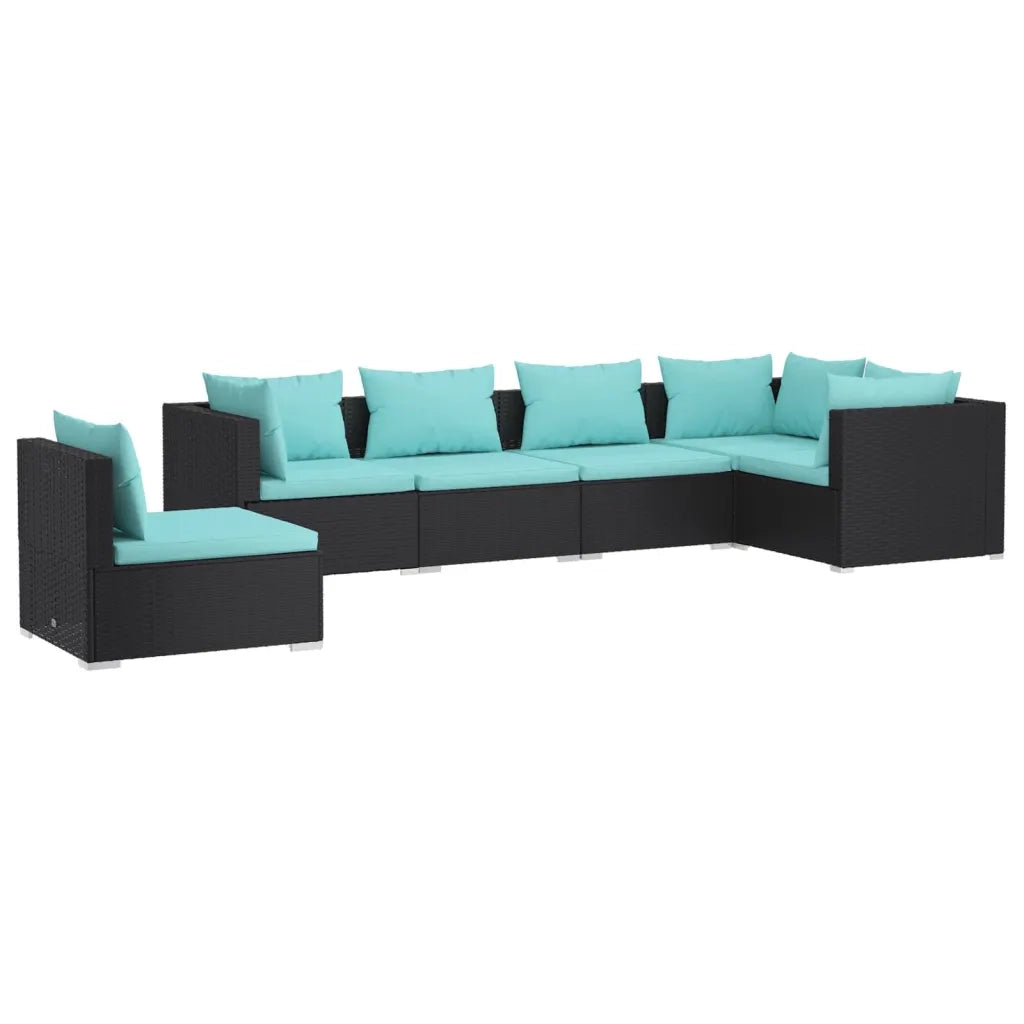 Set Divani da Giardino 6 pz con Cuscini in Polyrattan Nero cod mxl 35108