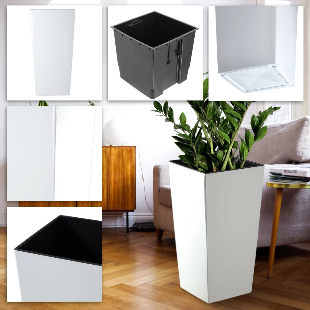 Set di 3 vasi da fiori KADAX, vasi da giardino + inserti, alti, grandi, bianchi, 37+47+57 cm