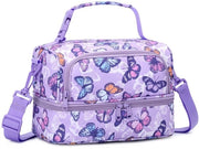 Borsa per picnic per bambini, termosifone isolante per ragazze e ragazzi, borsa per picnic leggera a due compartimenti con cinturino regolabile e rimovibile per asilo, scuola, picnic, spiaggia (farfalla azzurra)