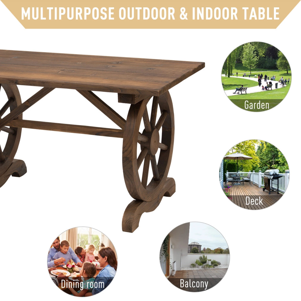 EasyComfort Tavolo da Giardino Stile Country con Gambe a Ruota, in Legno di Abete Resistente alle Intemperie, 110x60x65 cm