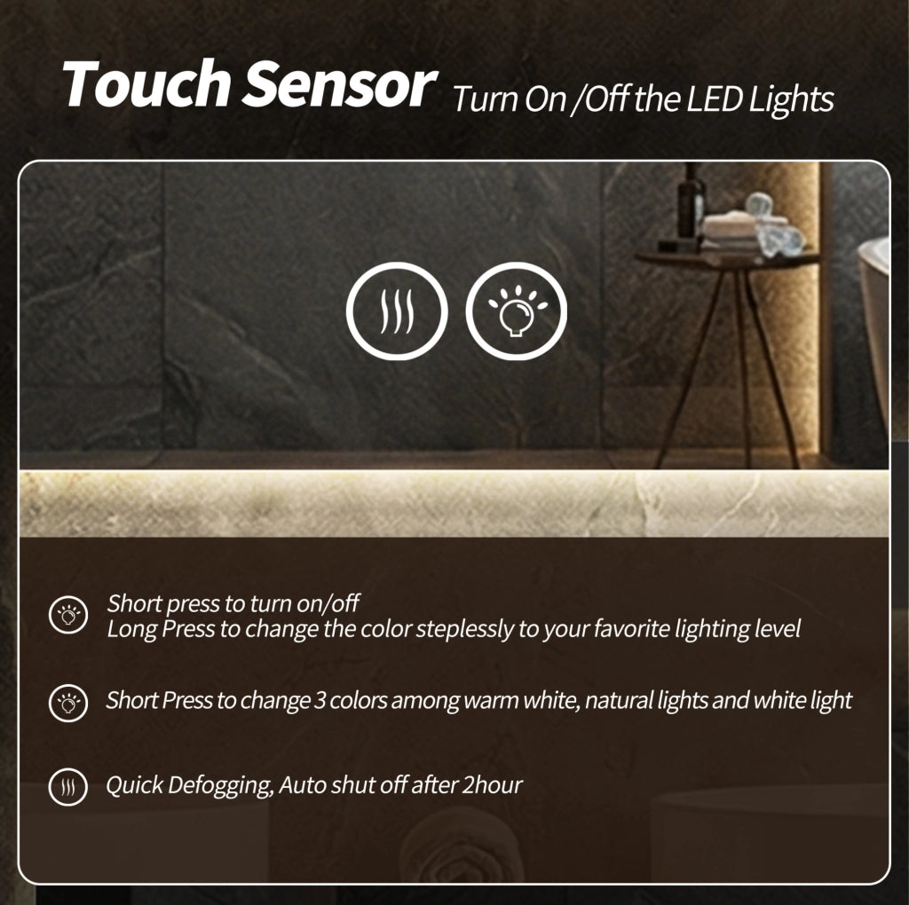 Specchio bagno LED ULEVR con cornice in alluminio, retroilluminazione, antiappannamento e luce dimmerabile