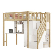 Letto a soppalco; letto singolo con armadio; scrivania; scaffale e scala con cassetti; 90 x 200 cm; senza materasso