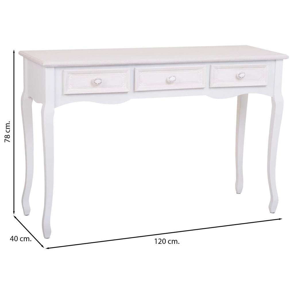 Mobile da ingresso in legno con 3 cassetti bianchi 120x40x78