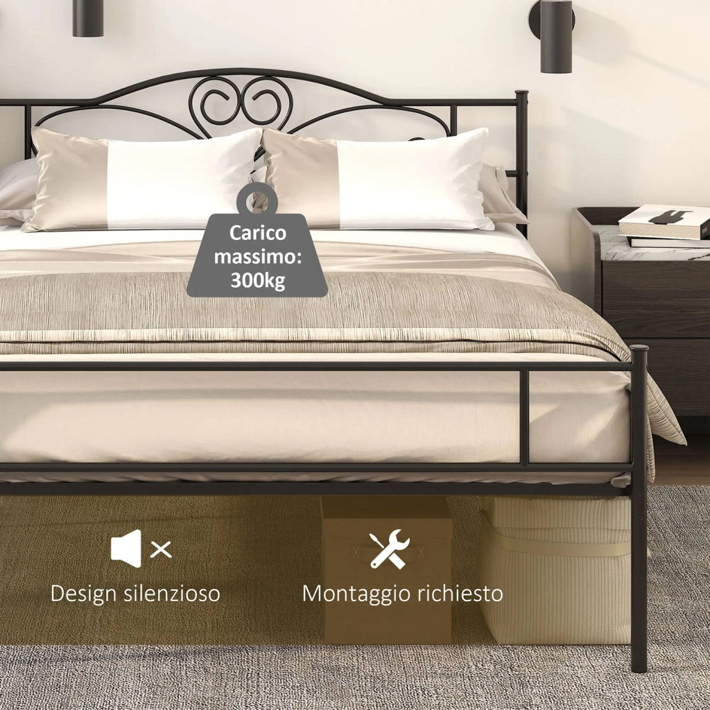 Struttura Letto Una Piazza e Mezzo 140x200 cm in Acciaio con Doghe Integrate Nero
