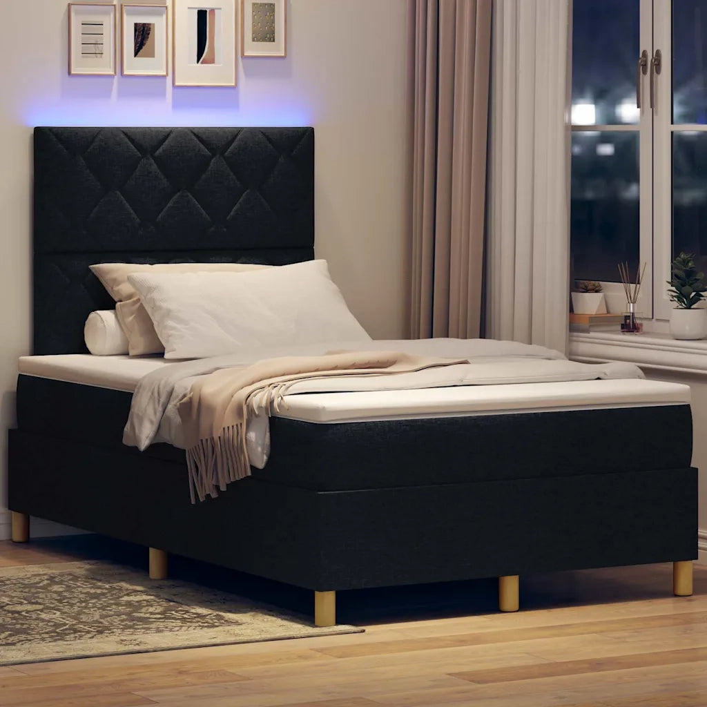 Letto a Sorgente LED con materasso Nero 120 x 200 cm Tessuto 3343168
